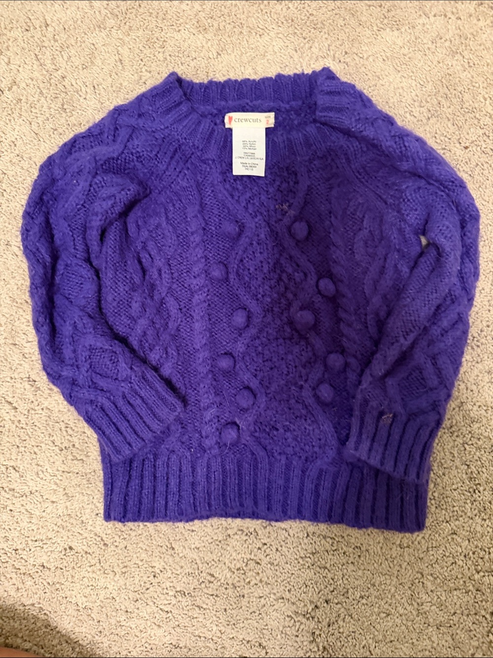 Crewcuts Purple Cable Knit Pom-Pom Sweater for Girls